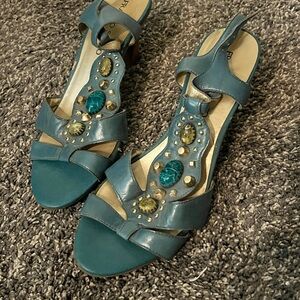 Franco Sarto Teal Embellished Sandals